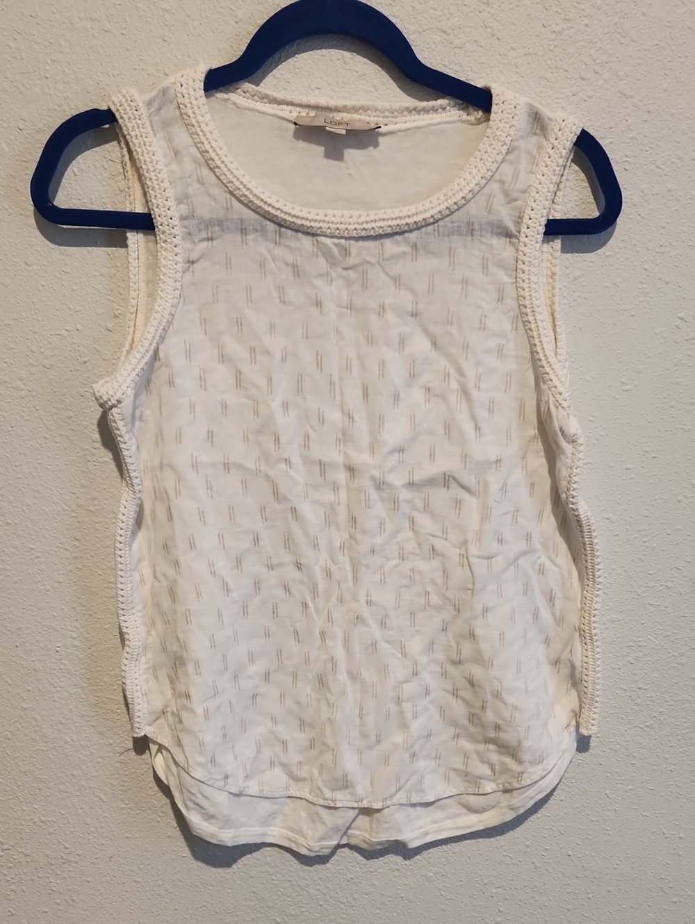 LOFT Cream Crochet Trim Sleeveless Tank Top Textured Boho S